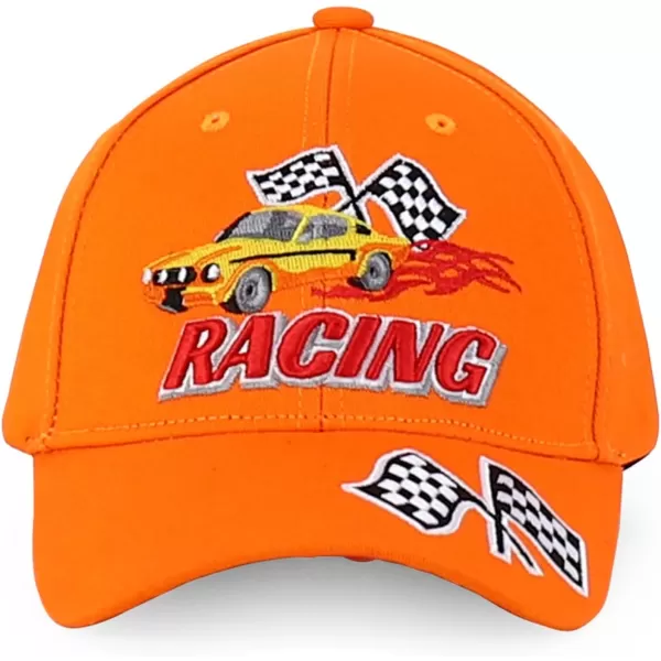 imageTrendy Apparel Shop Junior Kid Size Racing 3D Embroidered Flame Car Race Flag Baseball CapOrange