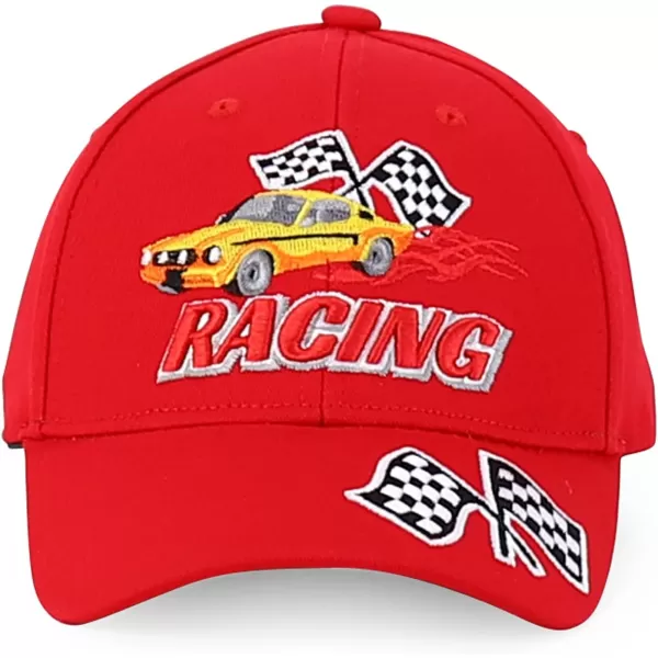 imageTrendy Apparel Shop Junior Kid Size Racing 3D Embroidered Flame Car Race Flag Baseball CapRed