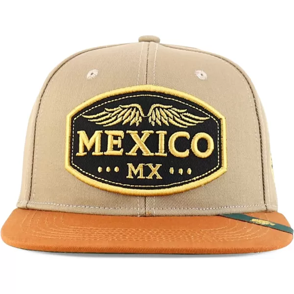 imageTrendy Apparel Shop Mexico States with Eagle Embroidered Flatbill Snapback CapMexico Khaki Tan