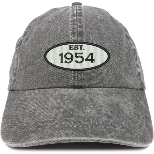 imageTrendy Apparel Shop Established 1954 Embroidered 70th Birthday Gift Pigment Dyed Washed Cotton CapBlack