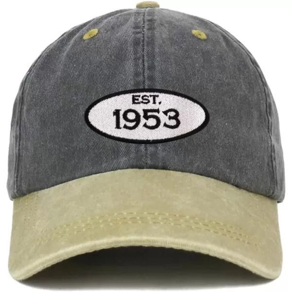 imageTrendy Apparel Shop Established 1954 Embroidered 70th Birthday Gift Pigment Dyed Washed Cotton CapBlack Khaki