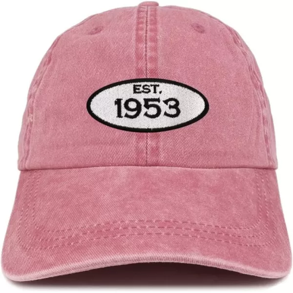 imageTrendy Apparel Shop Established 1954 Embroidered 70th Birthday Gift Pigment Dyed Washed Cotton CapBurgundy