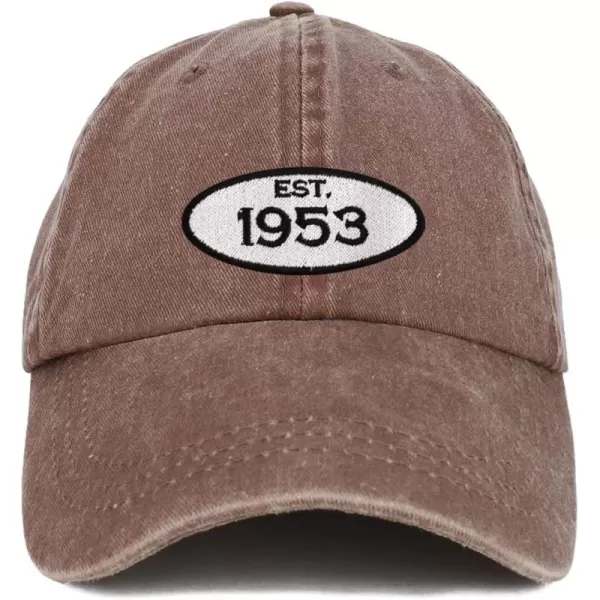 imageTrendy Apparel Shop Established 1954 Embroidered 70th Birthday Gift Pigment Dyed Washed Cotton CapChocolate