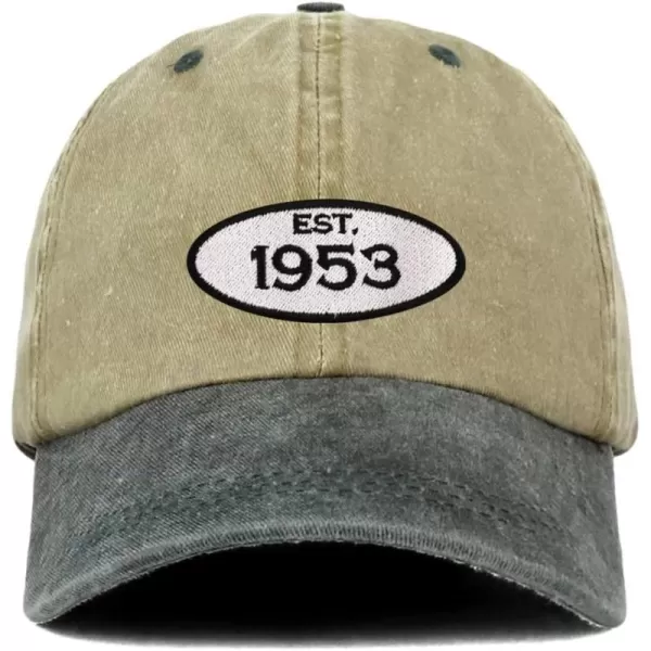imageTrendy Apparel Shop Established 1954 Embroidered 70th Birthday Gift Pigment Dyed Washed Cotton CapKhaki Black