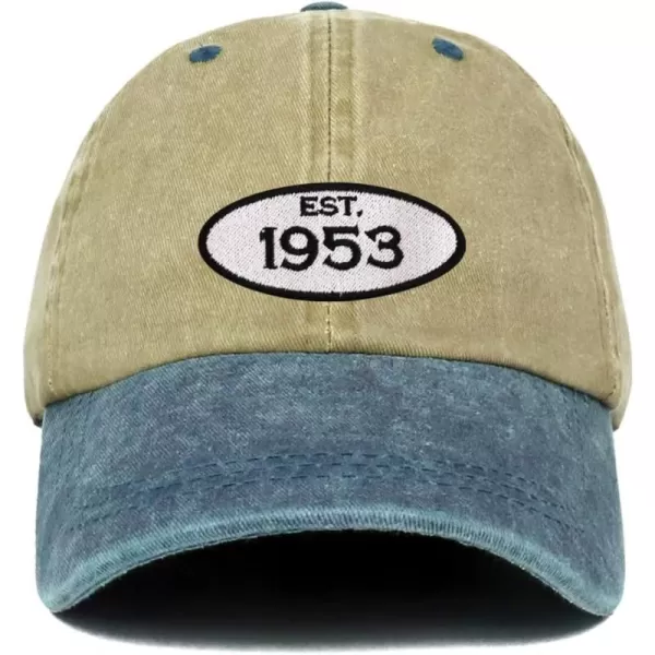 imageTrendy Apparel Shop Established 1954 Embroidered 70th Birthday Gift Pigment Dyed Washed Cotton CapKhaki Navy