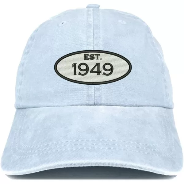 imageTrendy Apparel Shop Established 1954 Embroidered 70th Birthday Gift Pigment Dyed Washed Cotton CapLight Blue