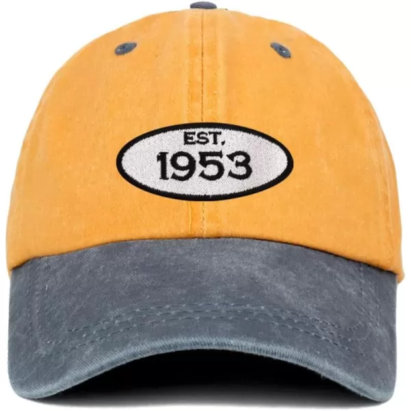 imageTrendy Apparel Shop Established 1954 Embroidered 70th Birthday Gift Pigment Dyed Washed Cotton CapMustard Navy