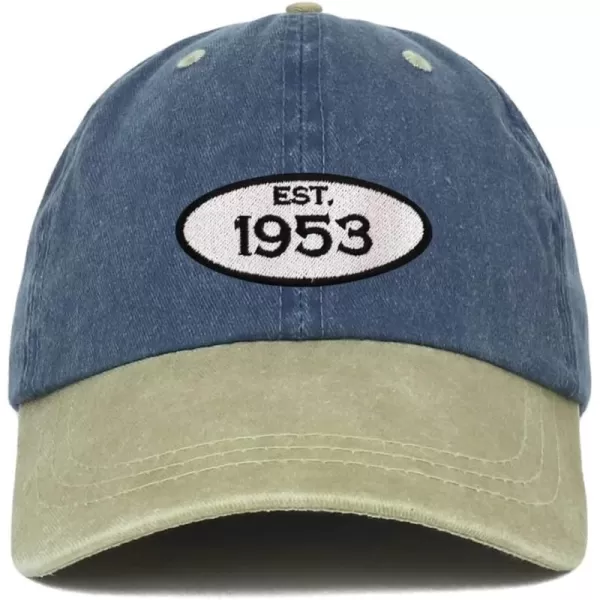 imageTrendy Apparel Shop Established 1954 Embroidered 70th Birthday Gift Pigment Dyed Washed Cotton CapNavy Khaki