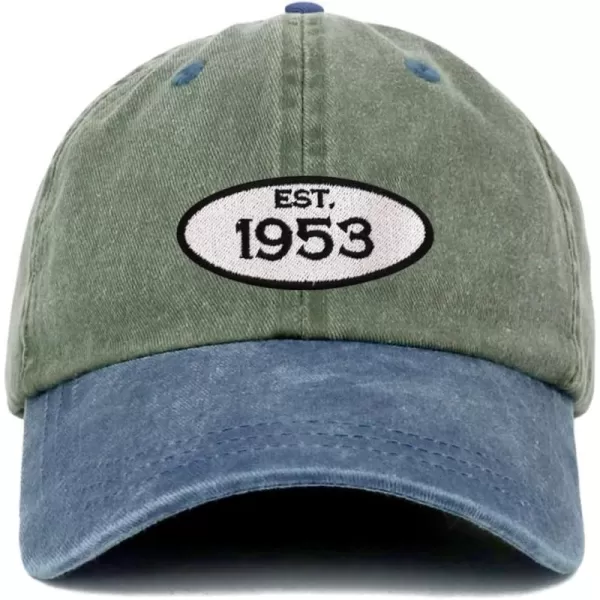 imageTrendy Apparel Shop Established 1954 Embroidered 70th Birthday Gift Pigment Dyed Washed Cotton CapOlive Navy