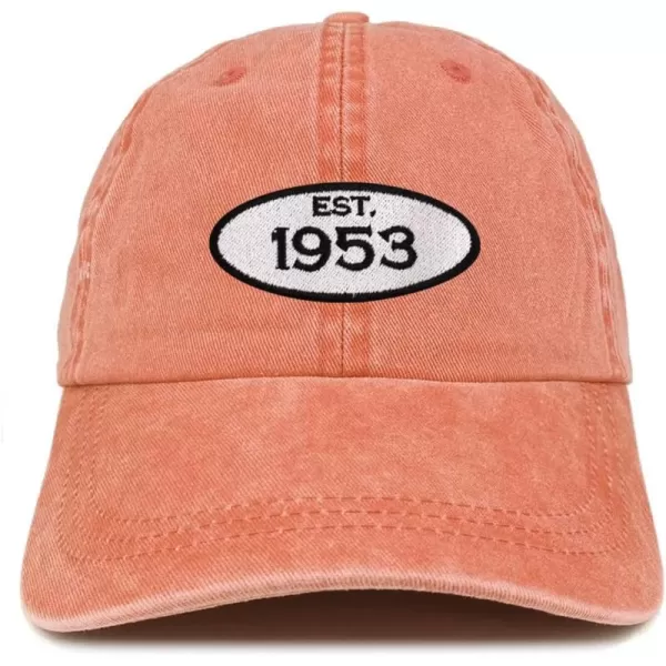 imageTrendy Apparel Shop Established 1954 Embroidered 70th Birthday Gift Pigment Dyed Washed Cotton CapOrange