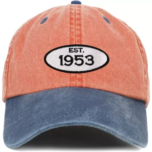imageTrendy Apparel Shop Established 1954 Embroidered 70th Birthday Gift Pigment Dyed Washed Cotton CapOrange Navy