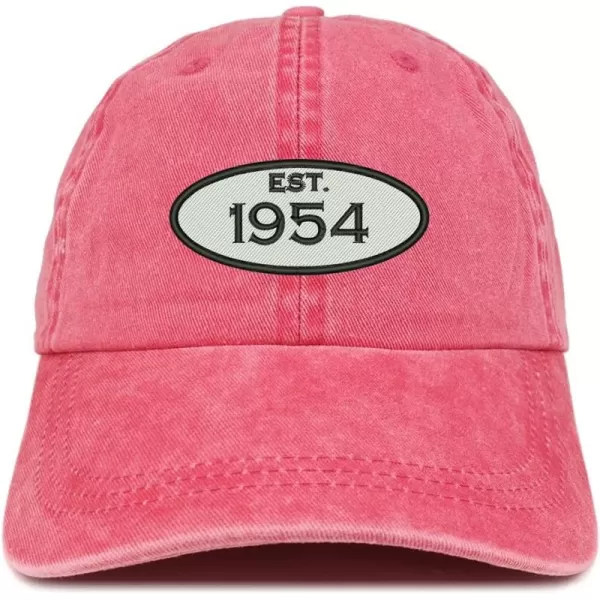 imageTrendy Apparel Shop Established 1954 Embroidered 70th Birthday Gift Pigment Dyed Washed Cotton CapRed