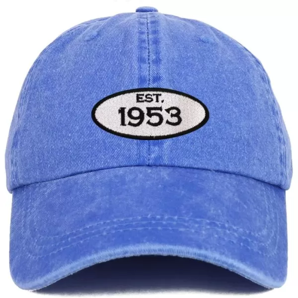imageTrendy Apparel Shop Established 1954 Embroidered 70th Birthday Gift Pigment Dyed Washed Cotton CapRoyal