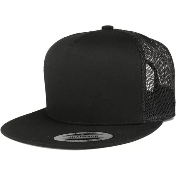 imageTrendy Apparel Shop Flexfit Brand 5 Panel Classic Trucker Flatbill Mesh Snapback CapBlack