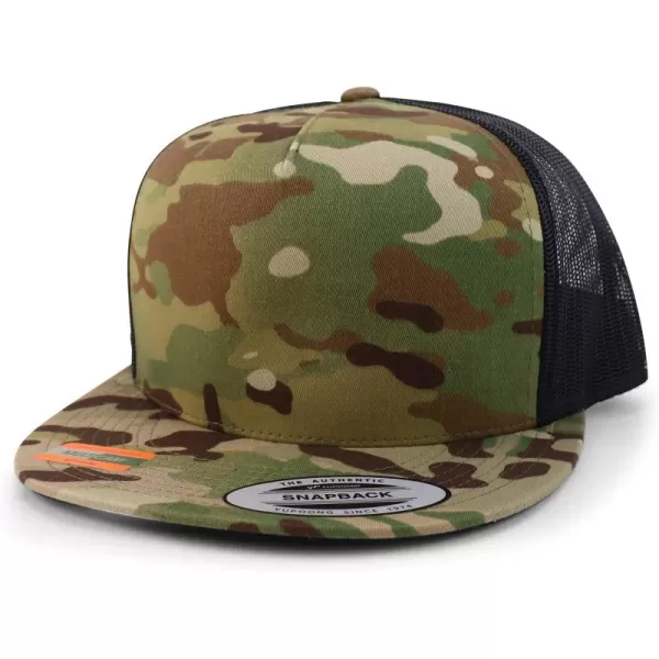 imageTrendy Apparel Shop Flexfit Brand 5 Panel Classic Trucker Flatbill Mesh Snapback CapMulticam Black