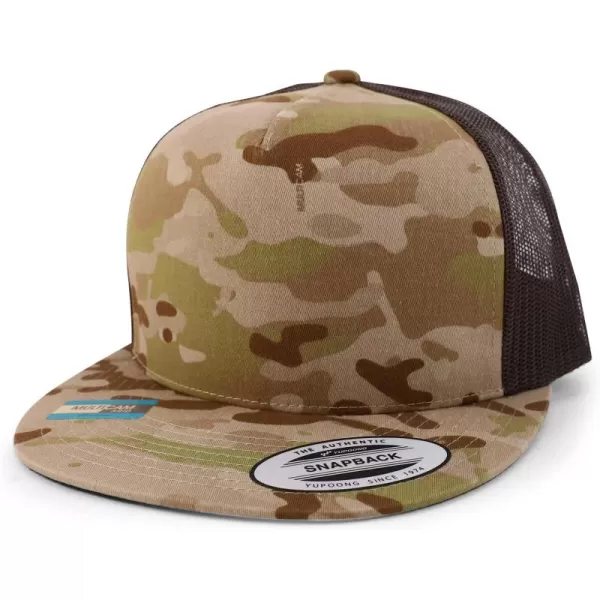imageTrendy Apparel Shop Flexfit Brand 5 Panel Classic Trucker Flatbill Mesh Snapback CapMulticam Brown
