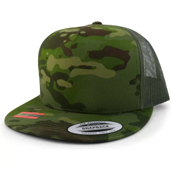 imageTrendy Apparel Shop Flexfit Brand 5 Panel Classic Trucker Flatbill Mesh Snapback CapMulticam Green