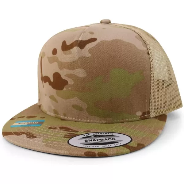 imageTrendy Apparel Shop Flexfit Brand 5 Panel Classic Trucker Flatbill Mesh Snapback CapMulticam Tan