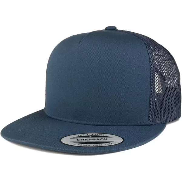 imageTrendy Apparel Shop Flexfit Brand 5 Panel Classic Trucker Flatbill Mesh Snapback CapNavy