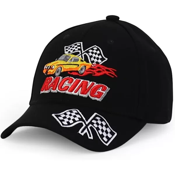 imageTrendy Apparel Shop Junior Kid Size Racing 3D Embroidered Flame Car Race Flag Baseball CapBlack