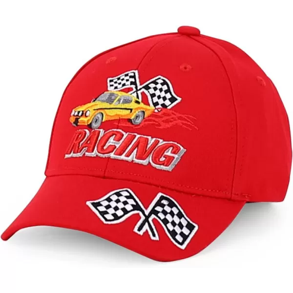 imageTrendy Apparel Shop Junior Kid Size Racing 3D Embroidered Flame Car Race Flag Baseball CapRed