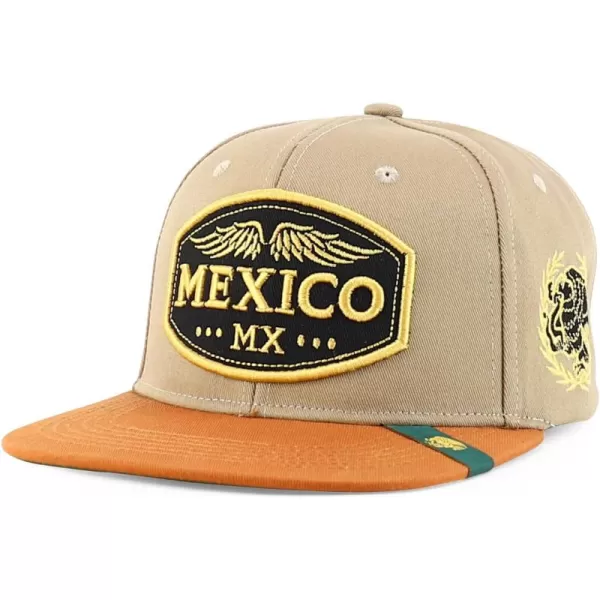 imageTrendy Apparel Shop Mexico States with Eagle Embroidered Flatbill Snapback CapMexico Khaki Tan