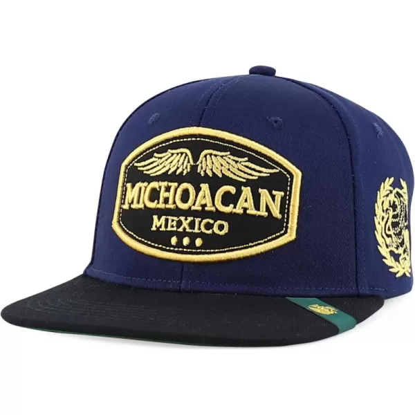 imageTrendy Apparel Shop Mexico States with Eagle Embroidered Flatbill Snapback CapMichoacan Navy Black