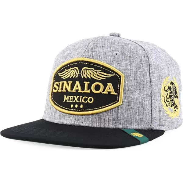 imageTrendy Apparel Shop Mexico States with Eagle Embroidered Flatbill Snapback CapSinaloa Hgrey Black