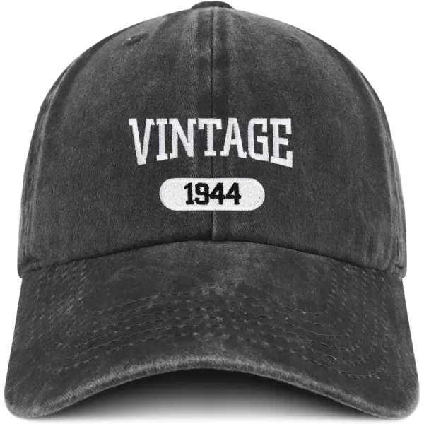imageTrendy Apparel Shop Vintage 1944 Embroidered 80th Birthday Soft Crown Washed Cotton CapBlack