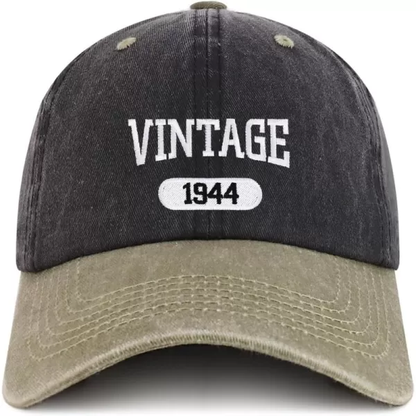 imageTrendy Apparel Shop Vintage 1944 Embroidered 80th Birthday Soft Crown Washed Cotton CapBlack Khaki