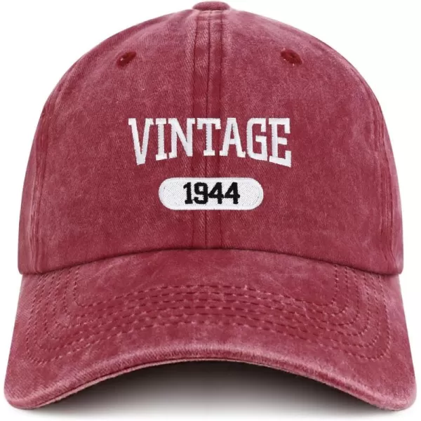 imageTrendy Apparel Shop Vintage 1944 Embroidered 80th Birthday Soft Crown Washed Cotton CapBurgundy