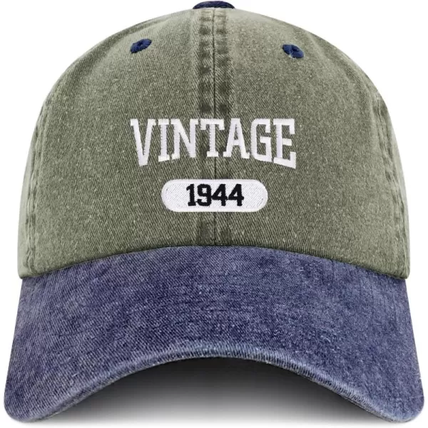 imageTrendy Apparel Shop Vintage 1944 Embroidered 80th Birthday Soft Crown Washed Cotton CapOlive Navy