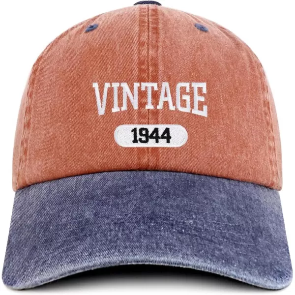imageTrendy Apparel Shop Vintage 1944 Embroidered 80th Birthday Soft Crown Washed Cotton CapOrange Navy