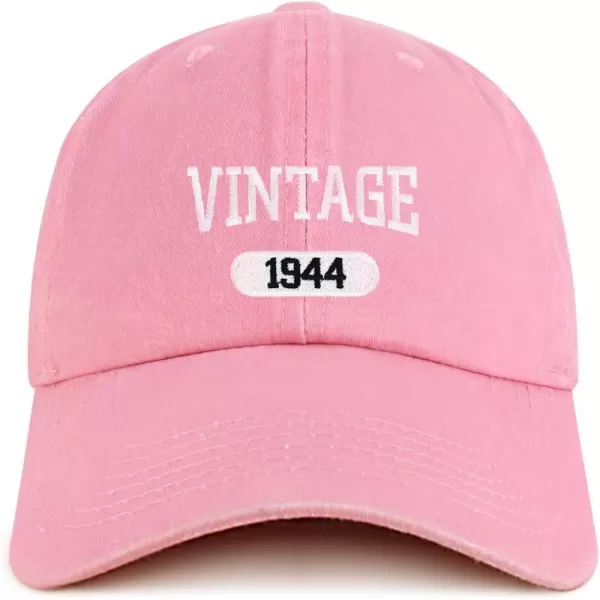 imageTrendy Apparel Shop Vintage 1944 Embroidered 80th Birthday Soft Crown Washed Cotton CapPink