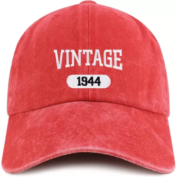 imageTrendy Apparel Shop Vintage 1944 Embroidered 80th Birthday Soft Crown Washed Cotton CapRed