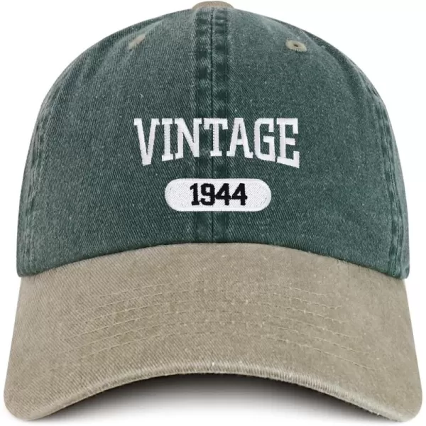 imageTrendy Apparel Shop Vintage 1944 Embroidered 80th Birthday Soft Crown Washed Cotton CapSpruce Khaki