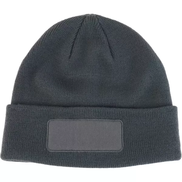 imageTrendy Apparel Shop Cotton Twill Patch Rib Knit Cuff Long BeanieGrey
