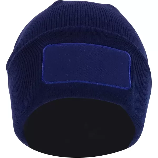 imageTrendy Apparel Shop Cotton Twill Patch Rib Knit Cuff Long BeanieNavy