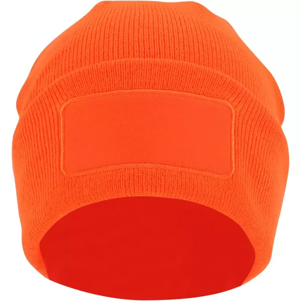 imageTrendy Apparel Shop Cotton Twill Patch Rib Knit Cuff Long BeanieNeon Orange