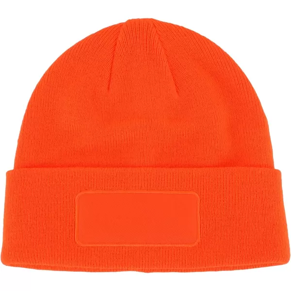 imageTrendy Apparel Shop Cotton Twill Patch Rib Knit Cuff Long BeanieNeon Orange