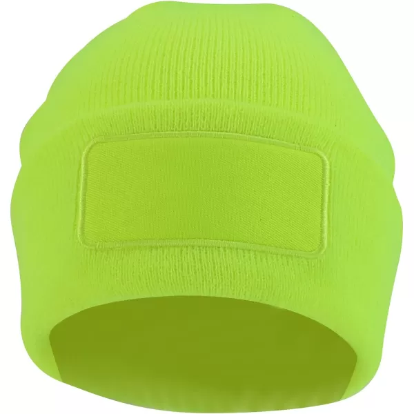 imageTrendy Apparel Shop Cotton Twill Patch Rib Knit Cuff Long BeanieNeon Yellow