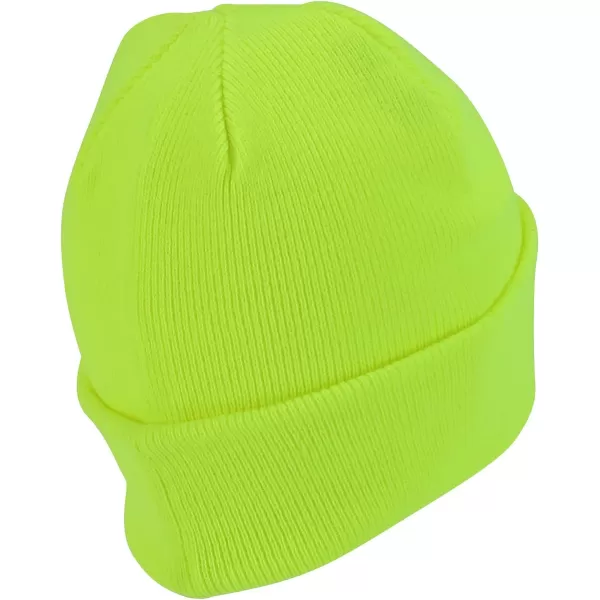 imageTrendy Apparel Shop Cotton Twill Patch Rib Knit Cuff Long BeanieNeon Yellow