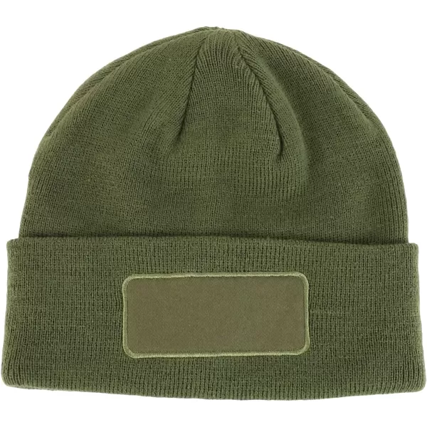 imageTrendy Apparel Shop Cotton Twill Patch Rib Knit Cuff Long BeanieOlive