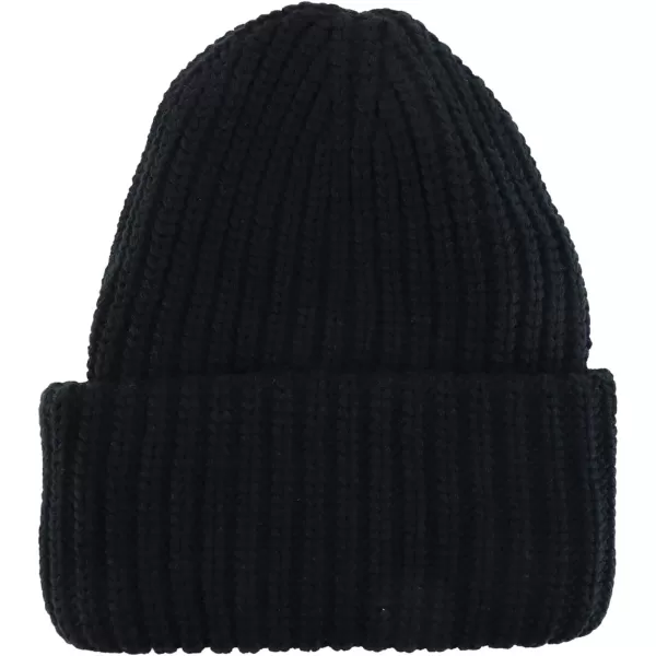 imageTrendy Apparel Shop Long Cuffed Plain Thick Ribbed Chunky Knit Winter Beanie HatBlack