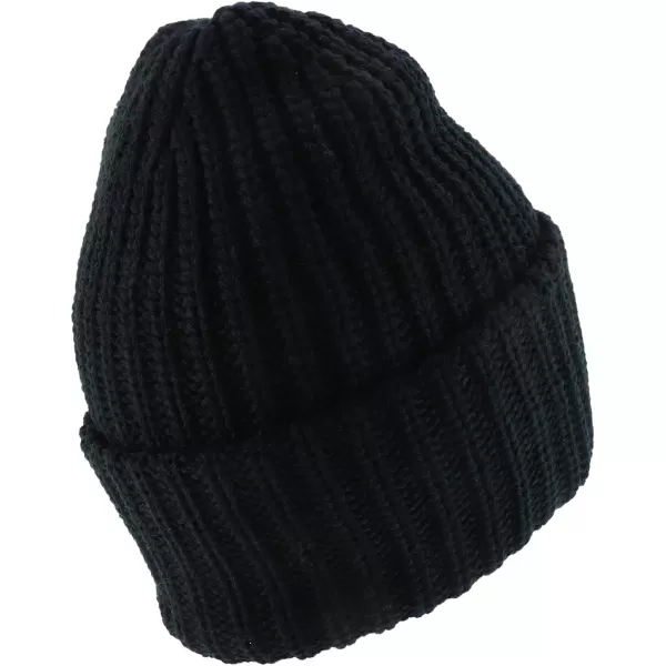 imageTrendy Apparel Shop Long Cuffed Plain Thick Ribbed Chunky Knit Winter Beanie HatBlack