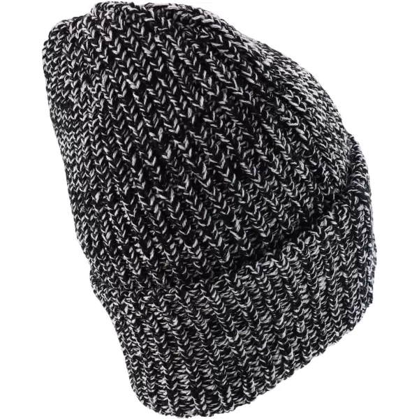 imageTrendy Apparel Shop Long Cuffed Plain Thick Ribbed Chunky Knit Winter Beanie HatBlack White
