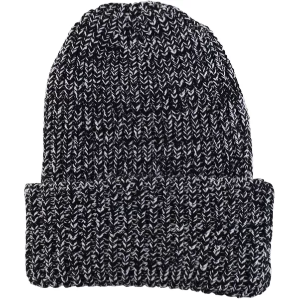 imageTrendy Apparel Shop Long Cuffed Plain Thick Ribbed Chunky Knit Winter Beanie HatBlack White