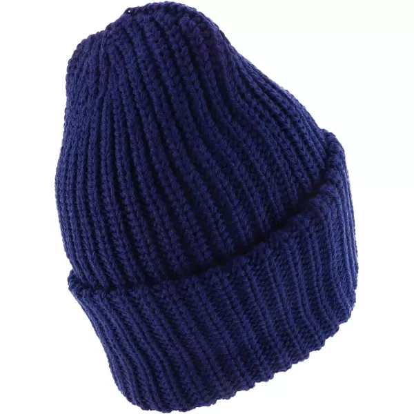 imageTrendy Apparel Shop Long Cuffed Plain Thick Ribbed Chunky Knit Winter Beanie HatNavy