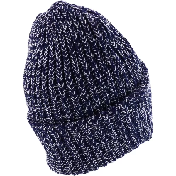 imageTrendy Apparel Shop Long Cuffed Plain Thick Ribbed Chunky Knit Winter Beanie HatNavy White