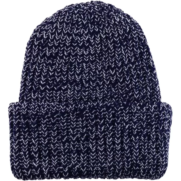 imageTrendy Apparel Shop Long Cuffed Plain Thick Ribbed Chunky Knit Winter Beanie HatNavy White
